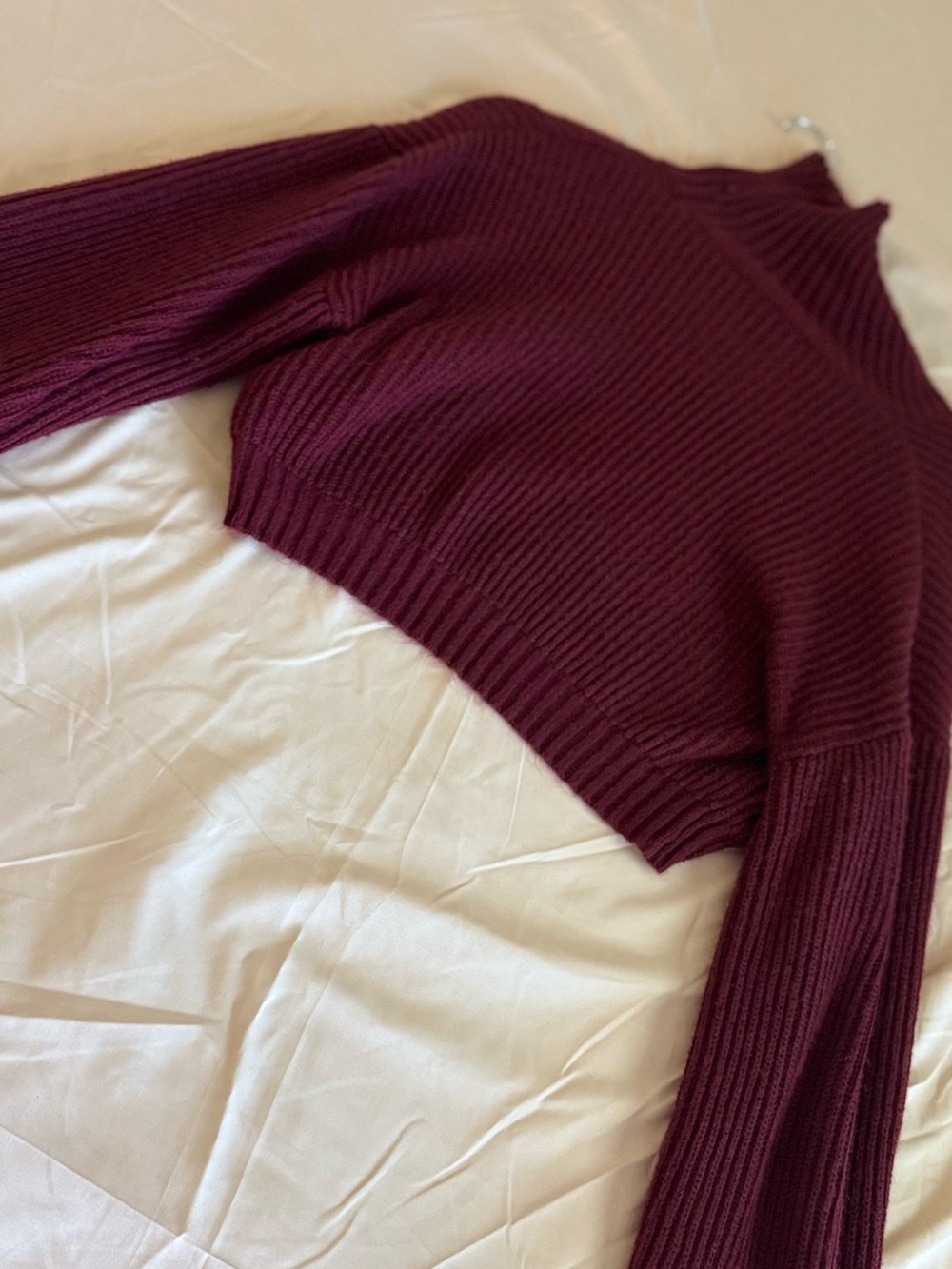 SHEIN Cropped Ribbed Turtleneck Sweater - Wine